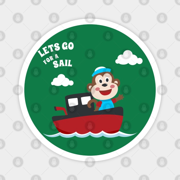 Cute monkey the animal sailor on the boat with cartoon style. Magnet by KIDS APPAREL